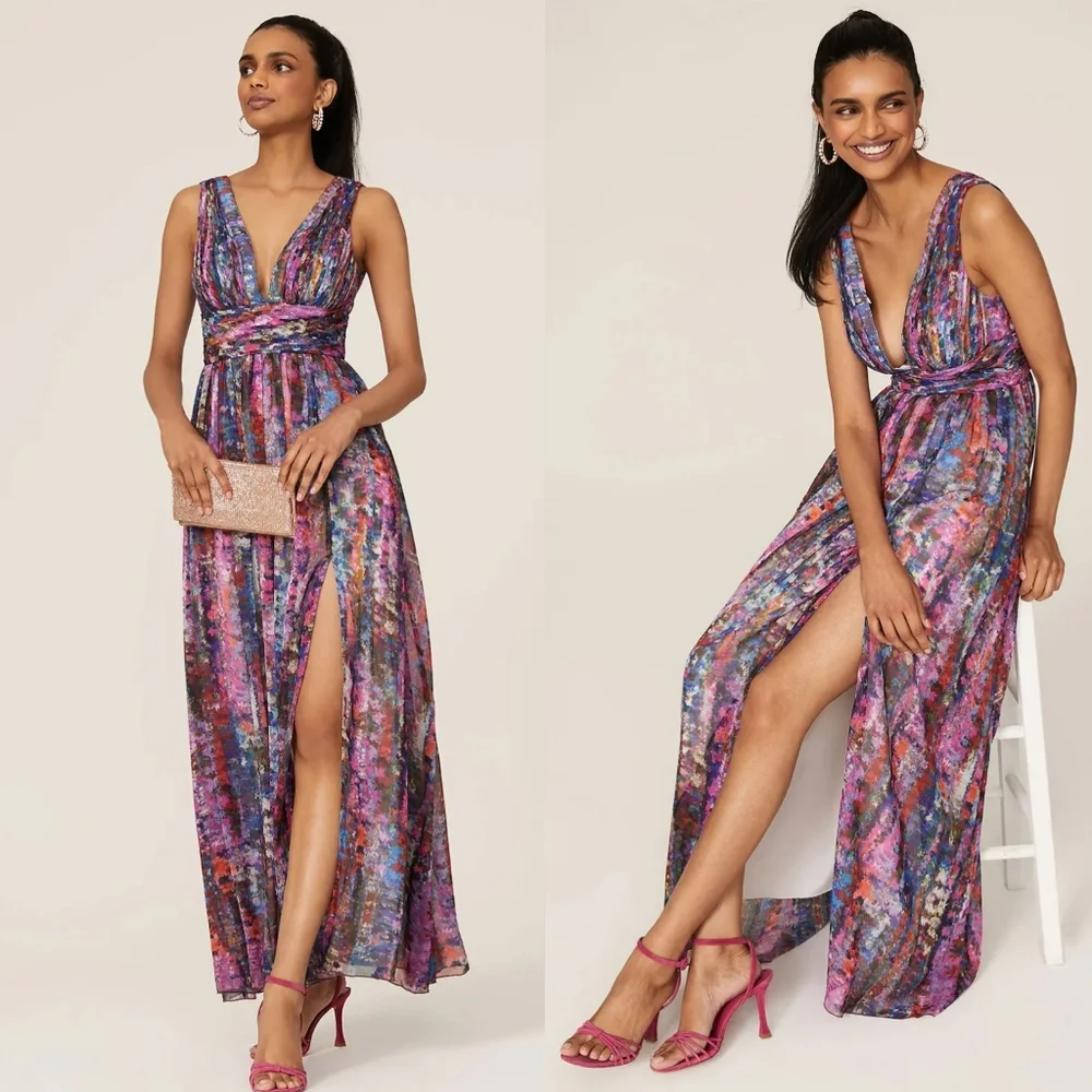 Aidan by Aidan Mattox Multicolor Floral Maxi Dress - Purple, Pink, Blue - Picture 3 of 10